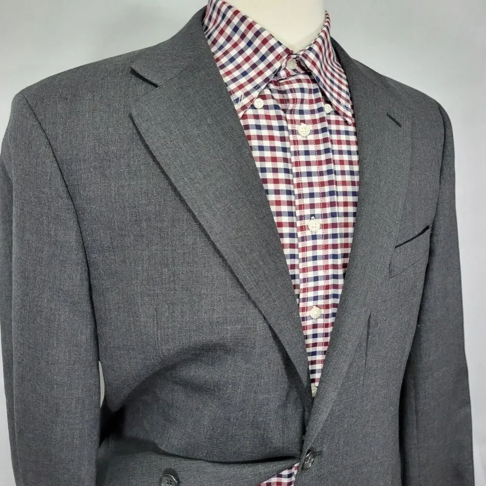 Joseph Feiss Trio Mens Sport Coat Blazer Two Button Charcoal Gray Twill Wool 42L